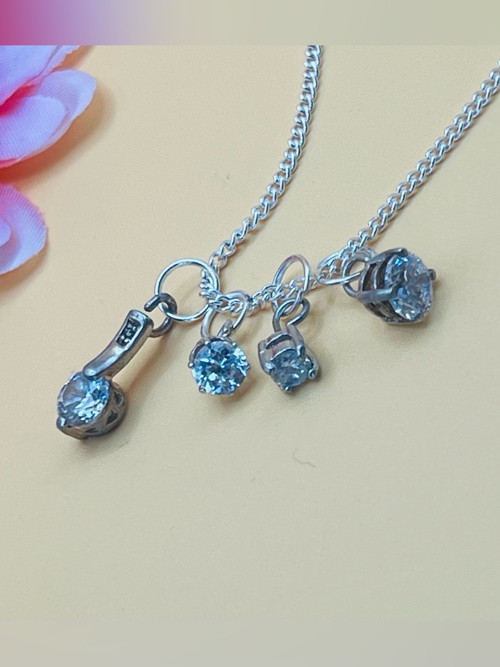 Lot of 4 Sterling Silver Clear Crystal pendant Only